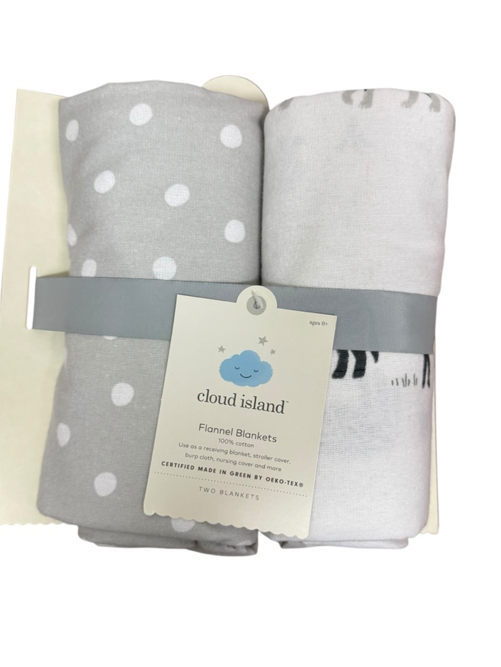 cloud island Gray Polka Dot & White Zebra Flannel Baby Blankets new set of 2 - Picture 2 of 6